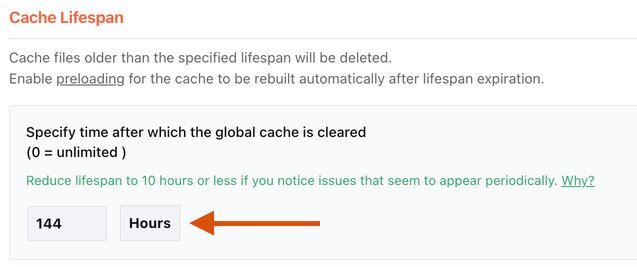 Cache lifespan in hours